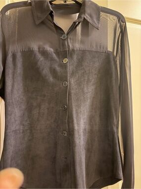 Women’s navy lamb suede and sheet -blouse very soft lamb suede - elegant-